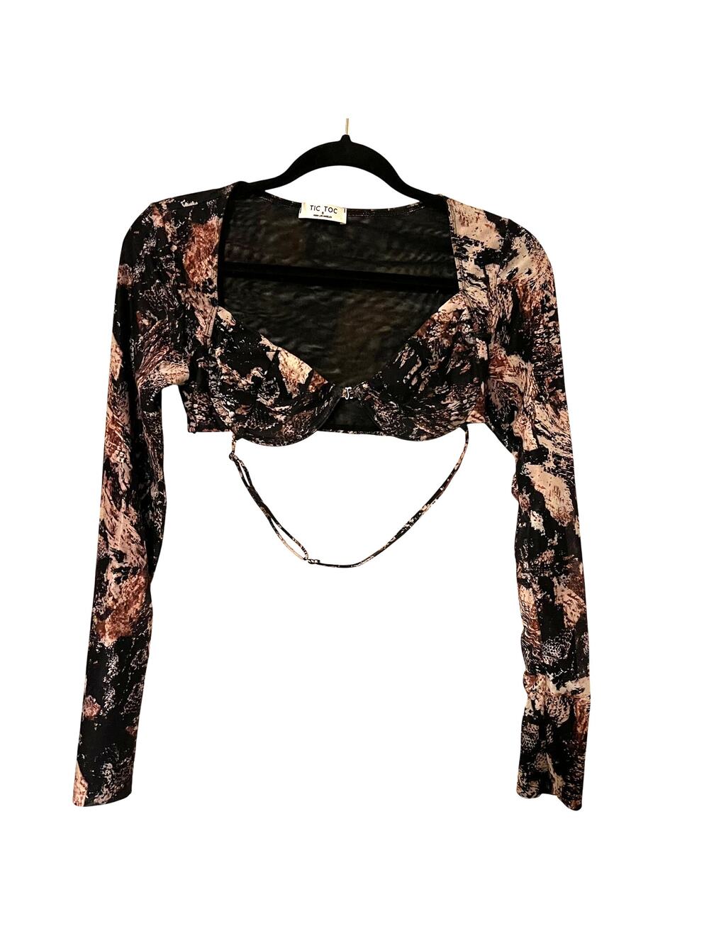 Tic Toc Los Angles Long Sleeve Underwired Bustier Crop Top Floral Sheer Sz Small